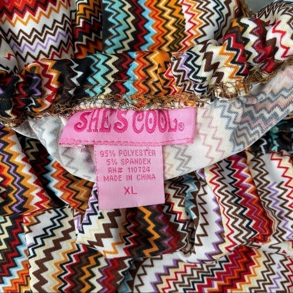 She's Cool Geometric Zig Zag Print One Shoulder Stretch Waist Dress Size XL - Picture 4 of 8